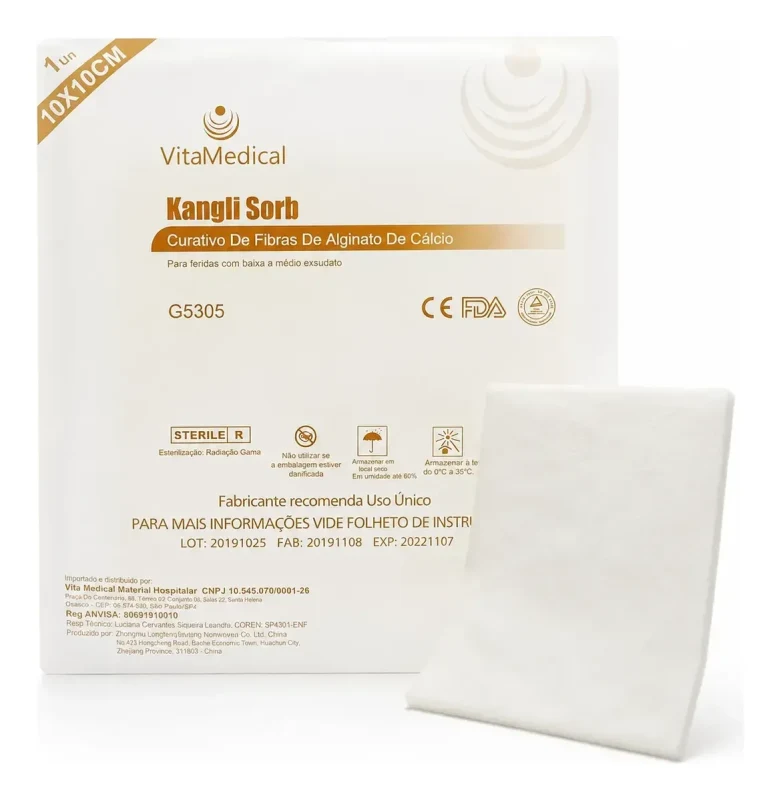 ALGINATO DE CALCIO E SODIO 10CM X 10CM - KANGLI SORB G5305- VITAMEDICAL/KANGLI