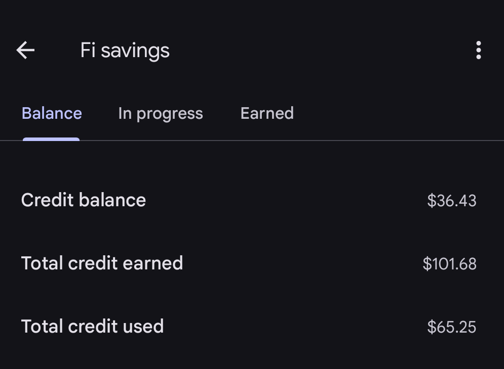 Google Fi Savings Balance Screenshot