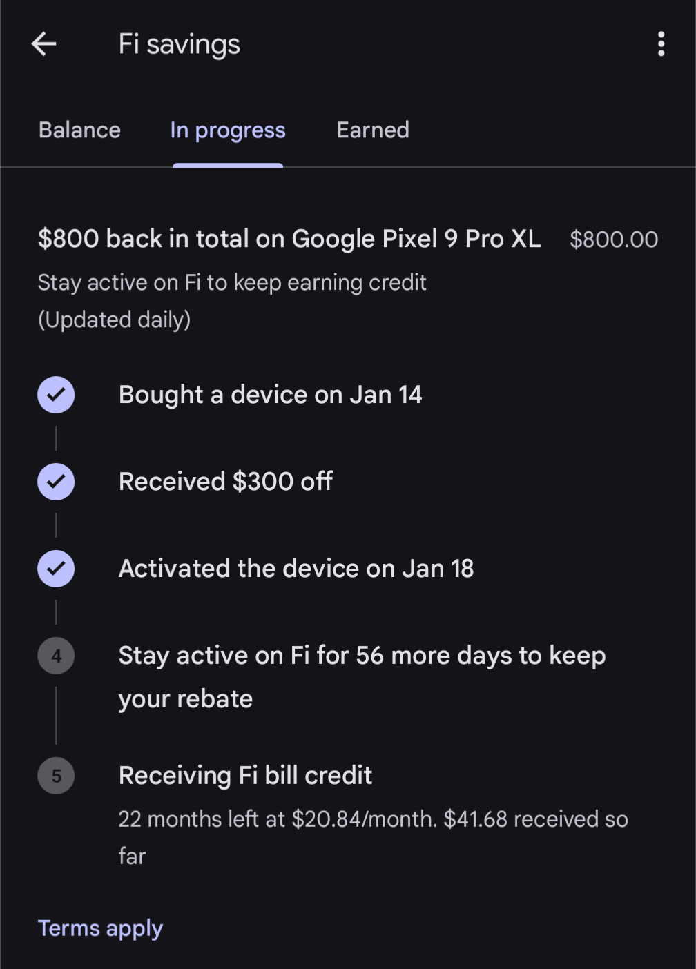 Google Fi Savings In Progress Screenshot