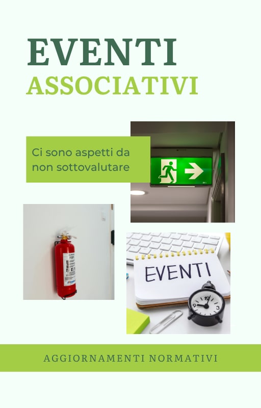 Eventi associativi: ci sono aspetti da non sottovalutare. Cartello di uscita di emergenza, estintore e agenda eventi