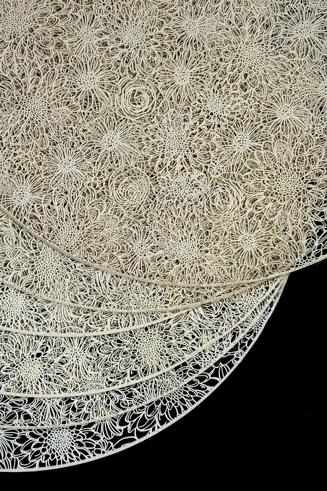 Cream Floral 6 pcs Dining Placemats | PVC Embossed 15" Round | Thick Transparent Back 3