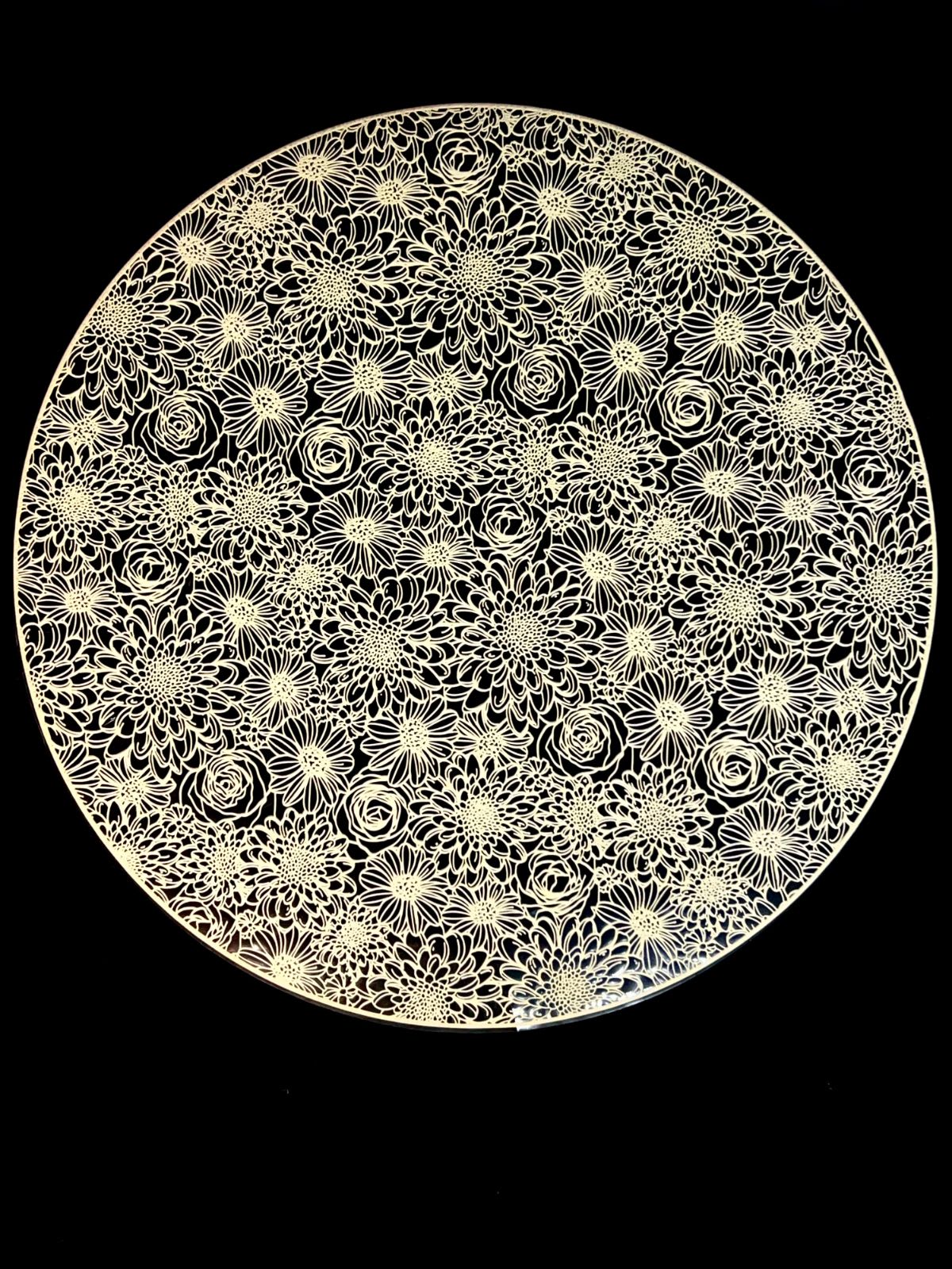 Cream Floral 6 pcs Dining Placemats | PVC Embossed 15" Round | Thick Transparent Back 2
