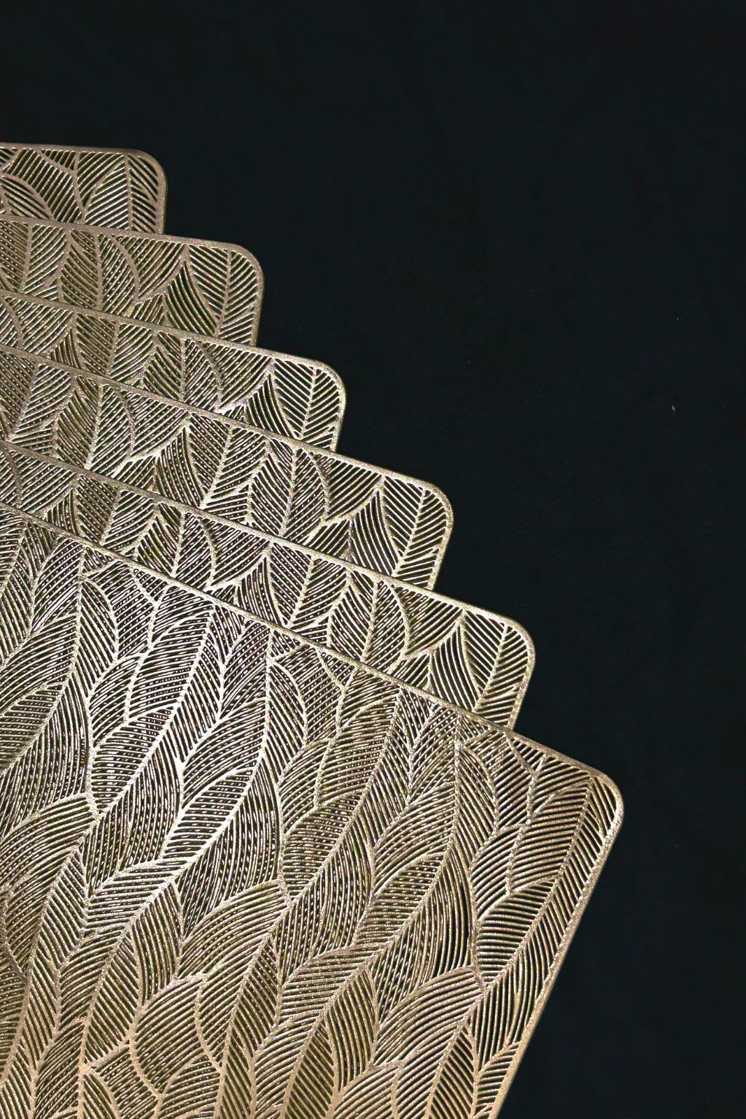 Matt Gold Leaf PVC Rectangular Dining Placemats | 12" x 18" Set of 6 | by Dawraz Collection 3
