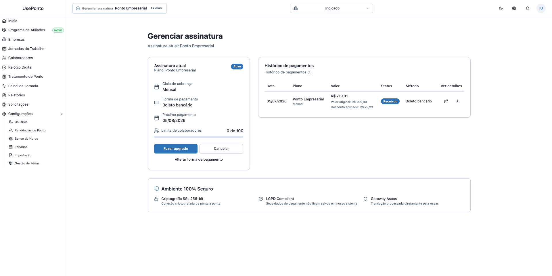 Assinatura do indicado ativa após pagamento recebido com desconto do cupom