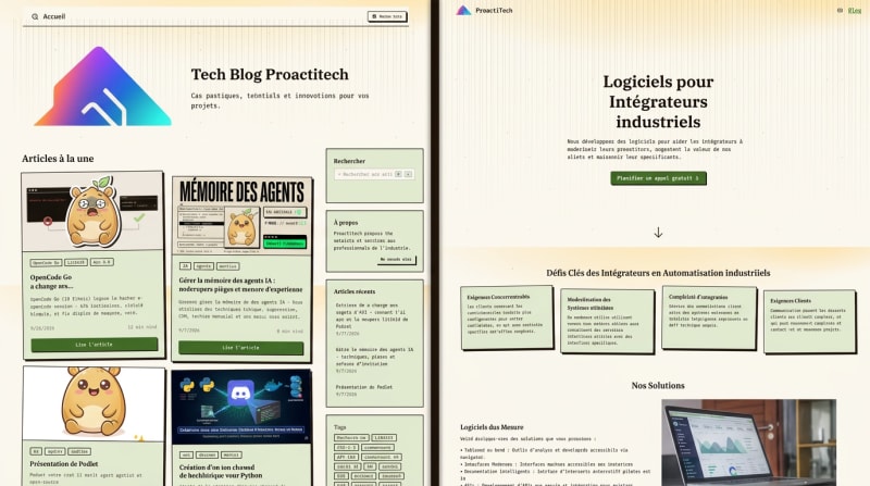 Résultat final : le site et le blog avec le thème appliqué après l'implémentation par l'agent IA Podlet
