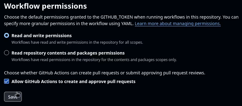 Donner les accès à GitHub actions