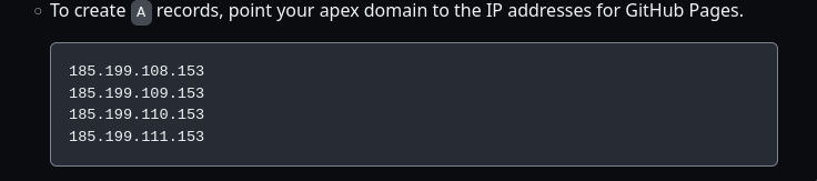 DNS records pour GitHub Pages