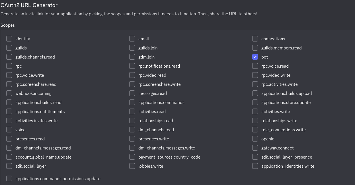 Configuration OAuth2 URL bot access