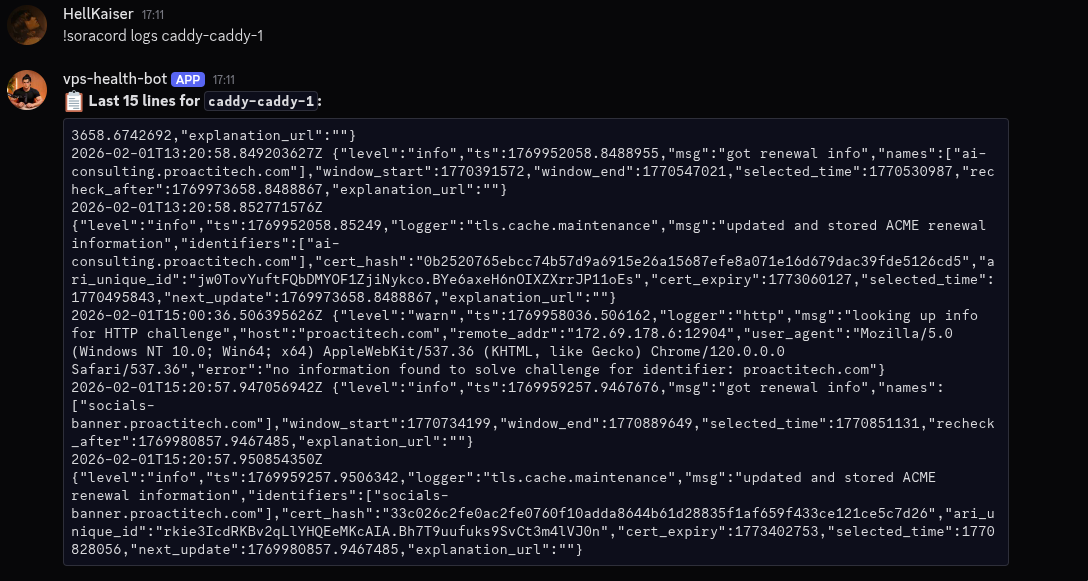 Rendu de la commande logs affichant les logs d'un conteneur