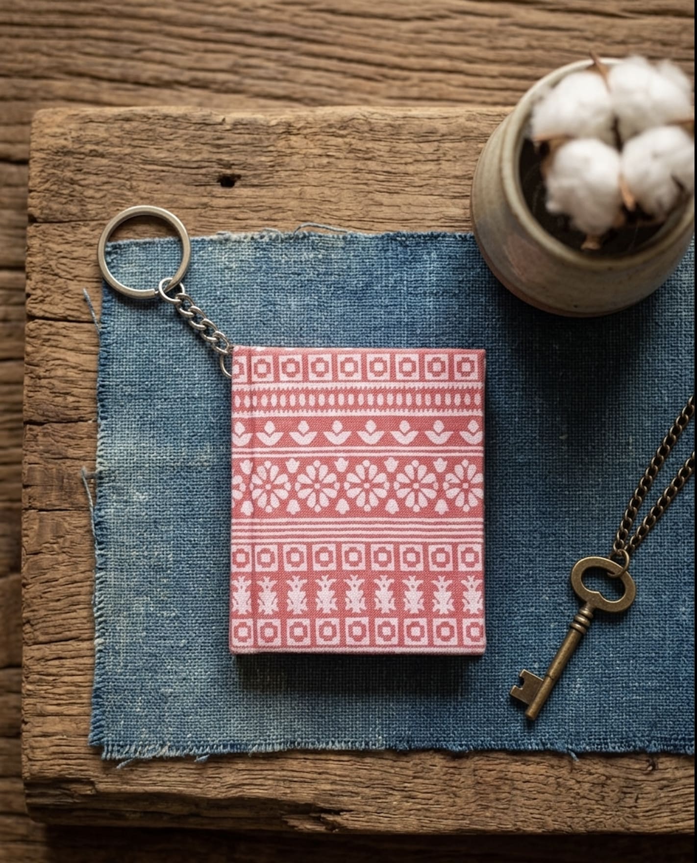 Hand Block Printed Handmade Diary Keychain – Traditional Design