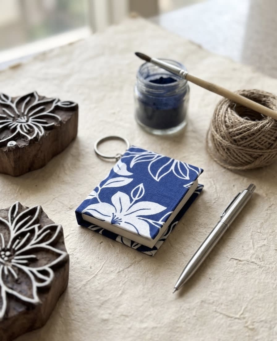 Hand Block Printed Handmade Diary Keychain – Traditional Design
