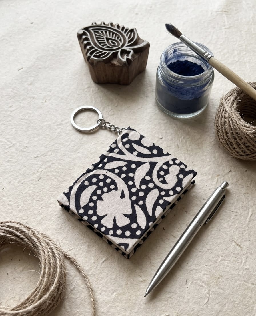 Hand Block Printed Handmade Diary Keychain – Traditional Design