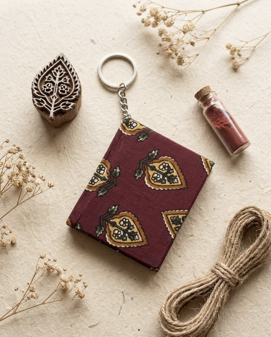 Hand Block Printed Handmade Diary Keychain – Traditional Design