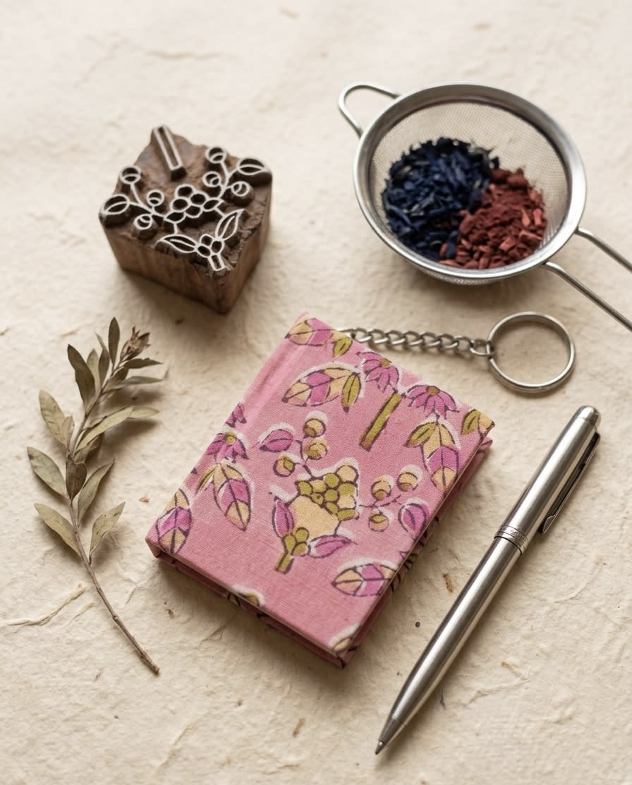 Hand Block Printed Handmade Diary Keychain – Traditional Design