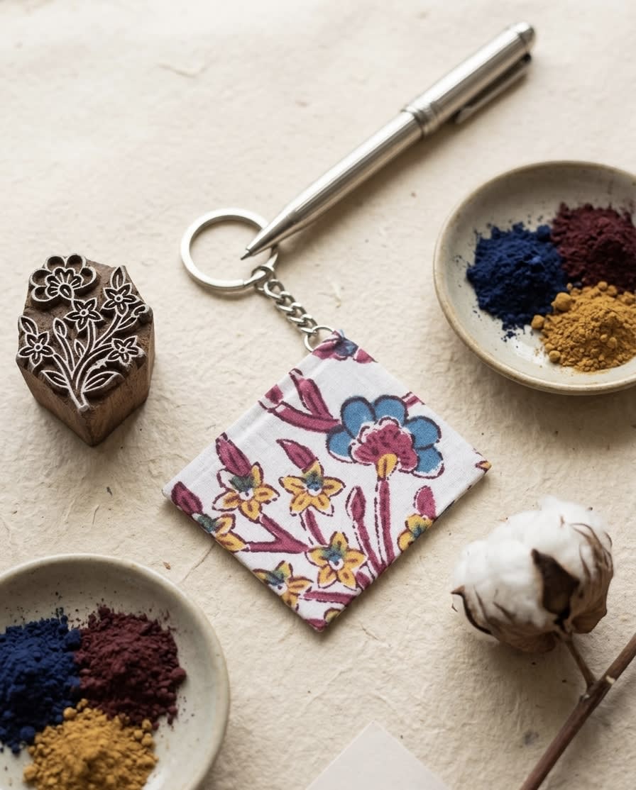 Hand Block Printed Handmade Diary Keychain – Traditional Design