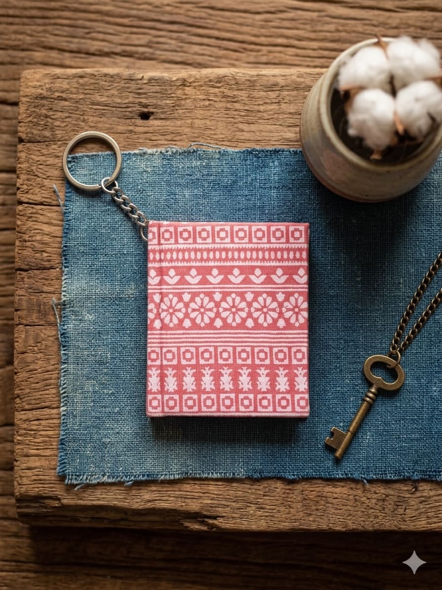 Hand Block Printed Handmade Diary Keychain – Traditional Design