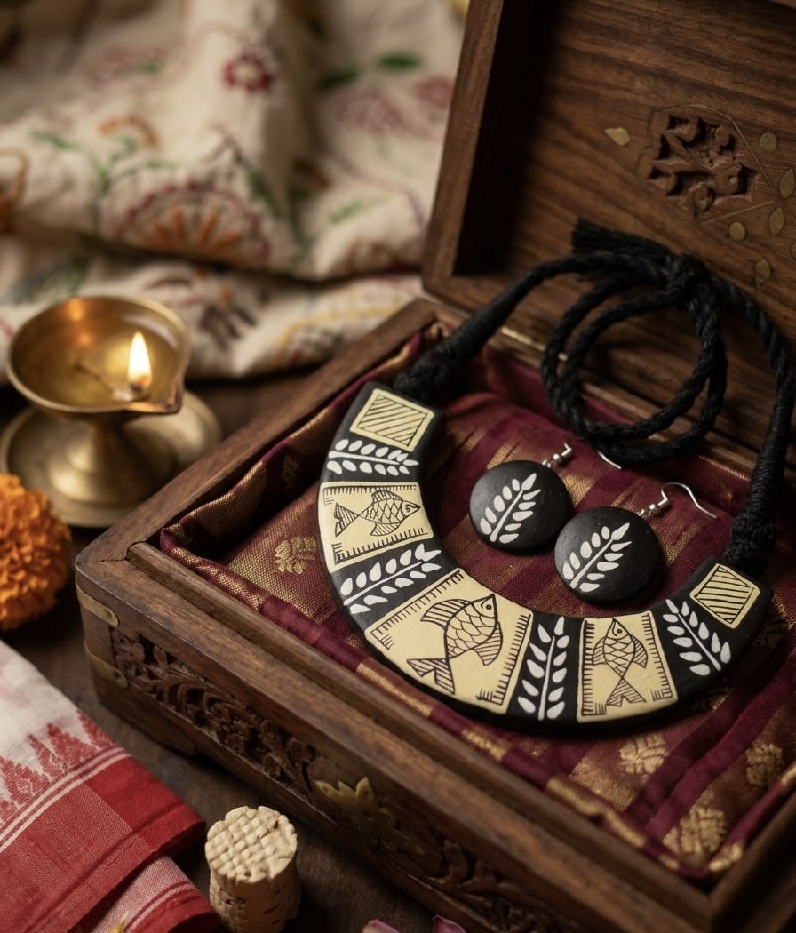 Hand Crafted Terracotta Pendent Set