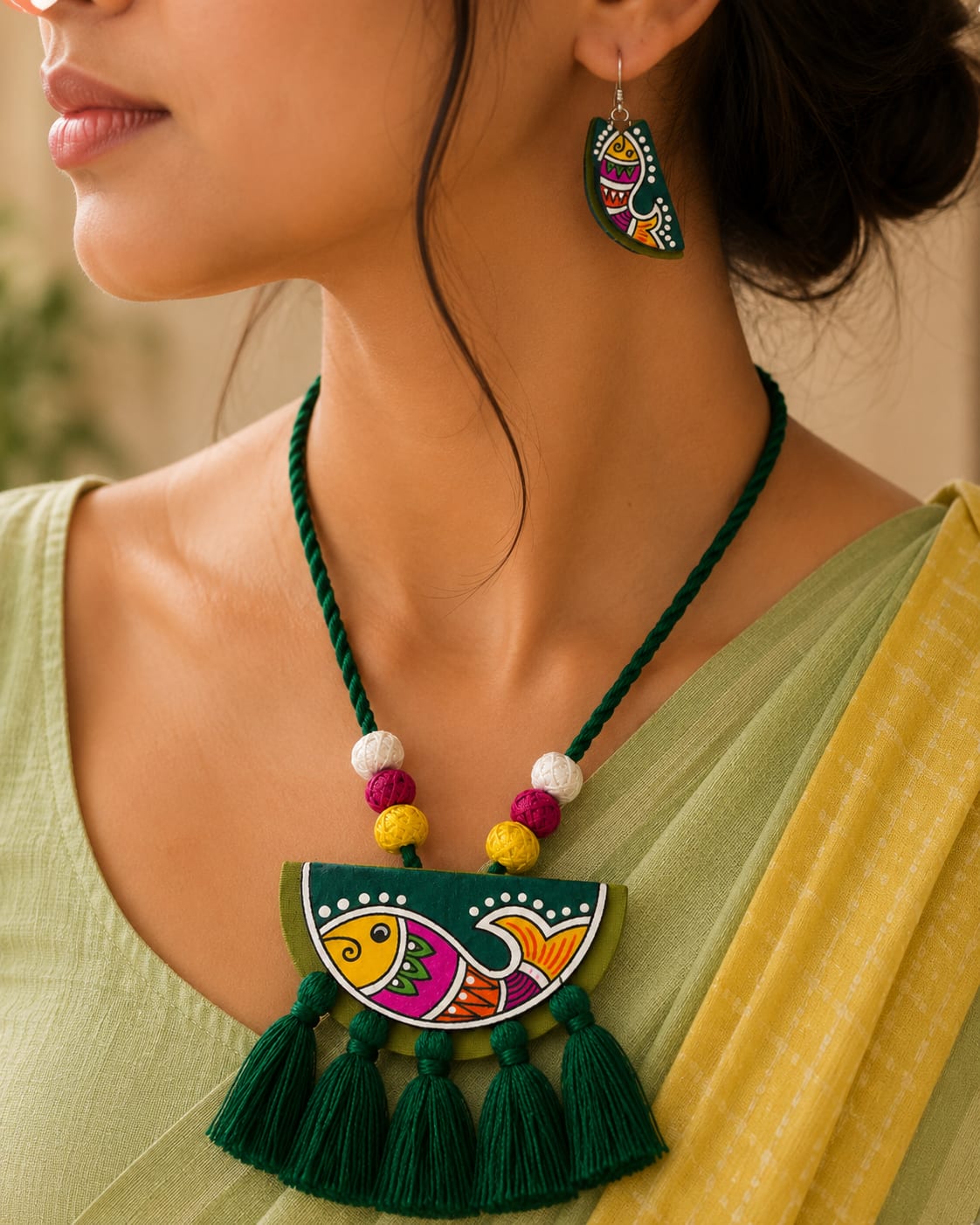 Hand-Painted Fabric Pendant Set