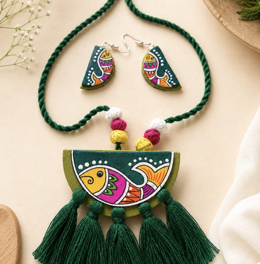 Hand-Painted Fabric Pendant Set — image 2