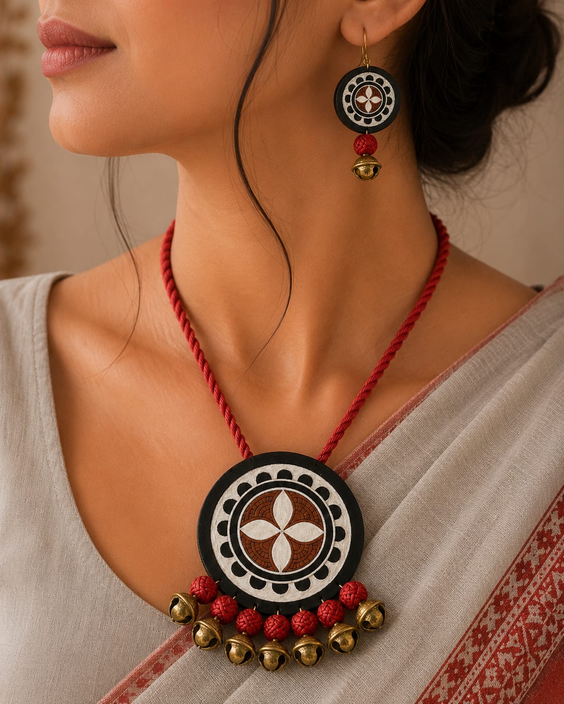 Hand-Painted Fabric Pendant Set