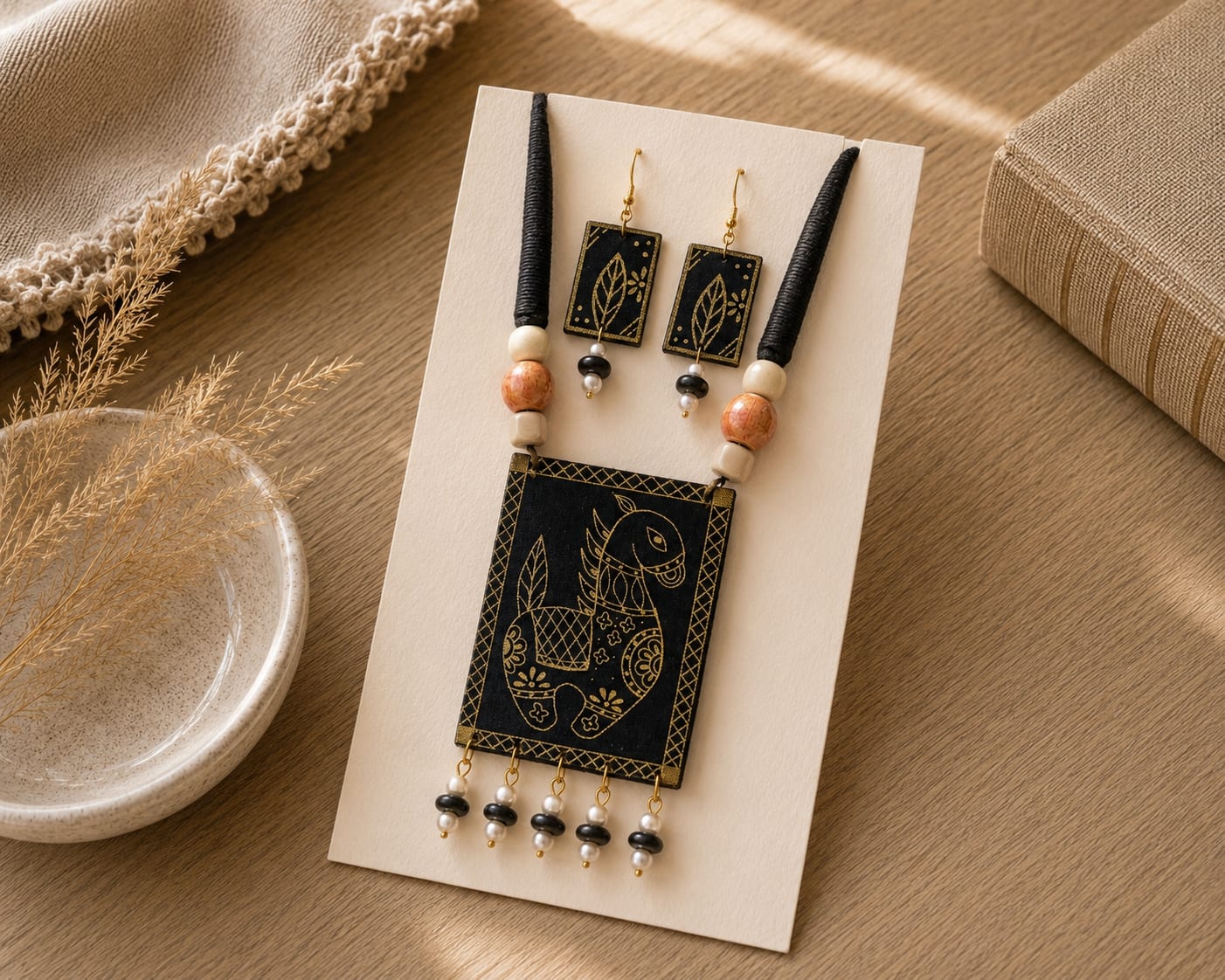 Hand-Painted Fabric Pendant Set — image 2