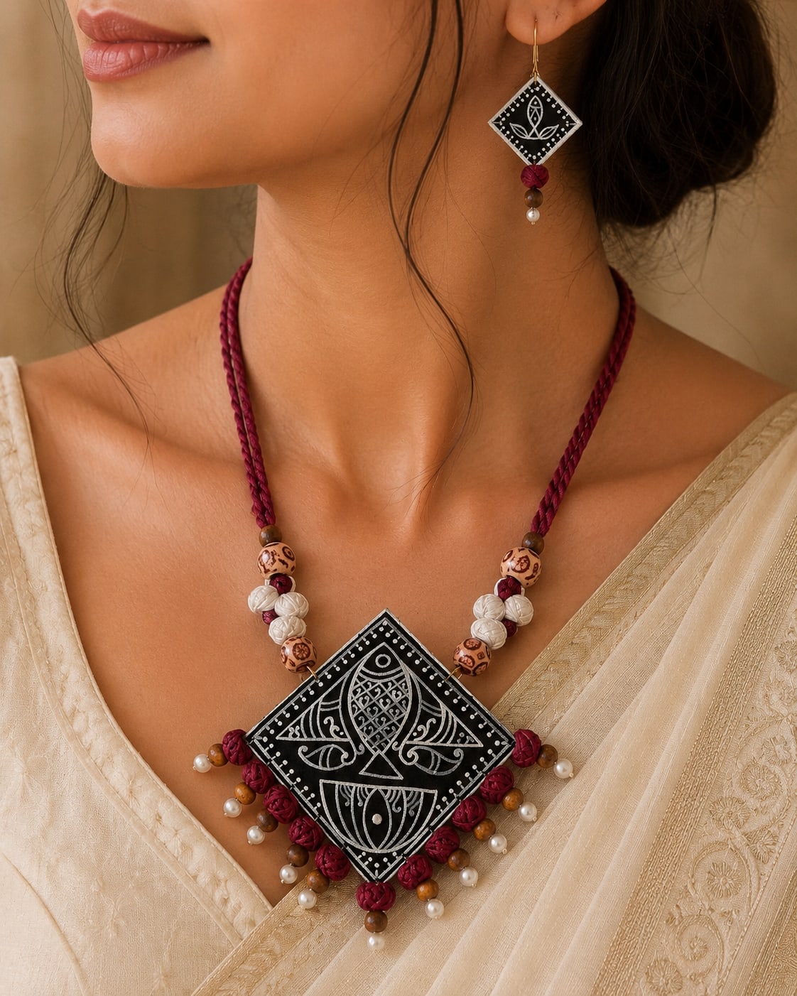 Hand-Painted Fabric Pendant Set