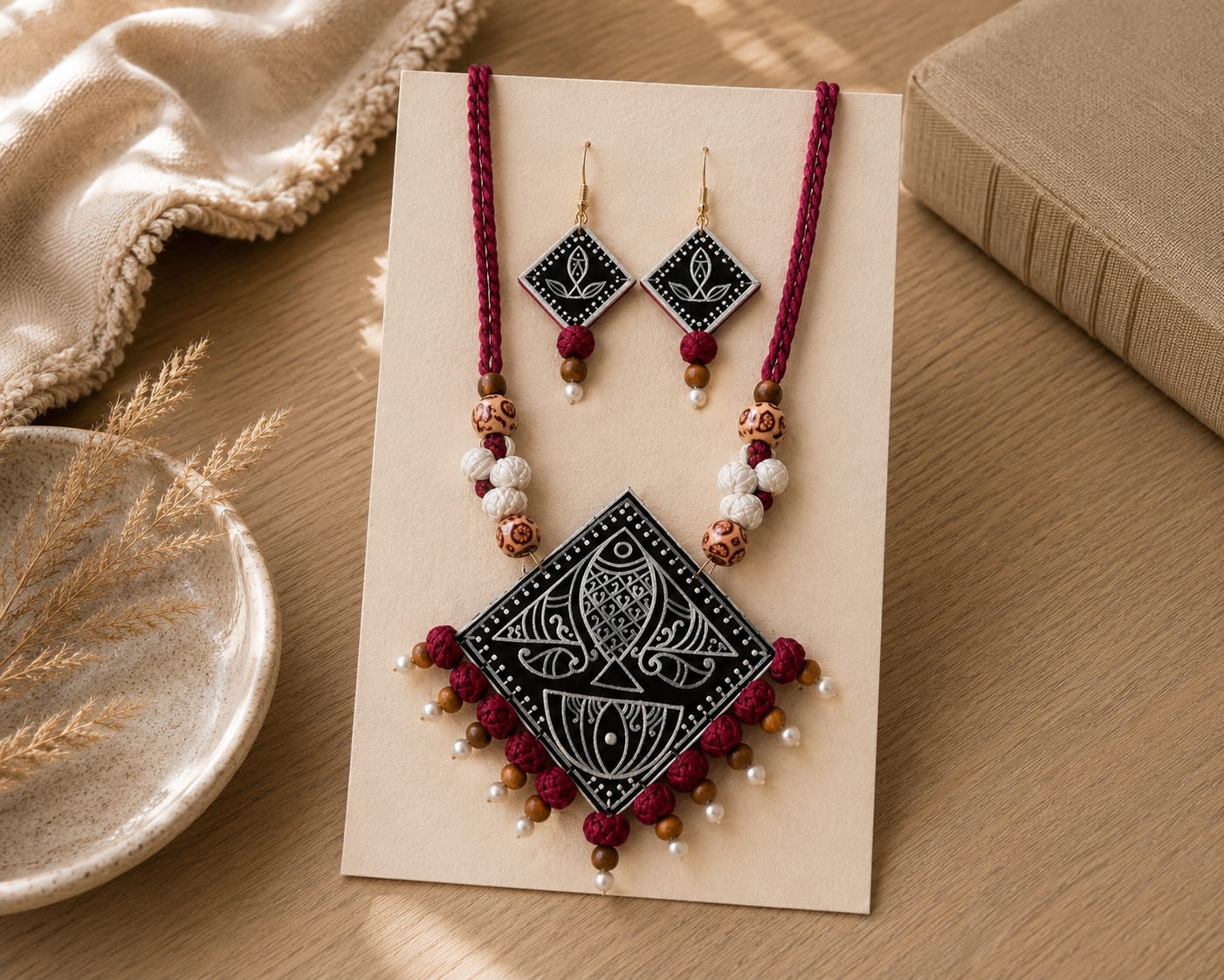 Hand-Painted Fabric Pendant Set — image 2