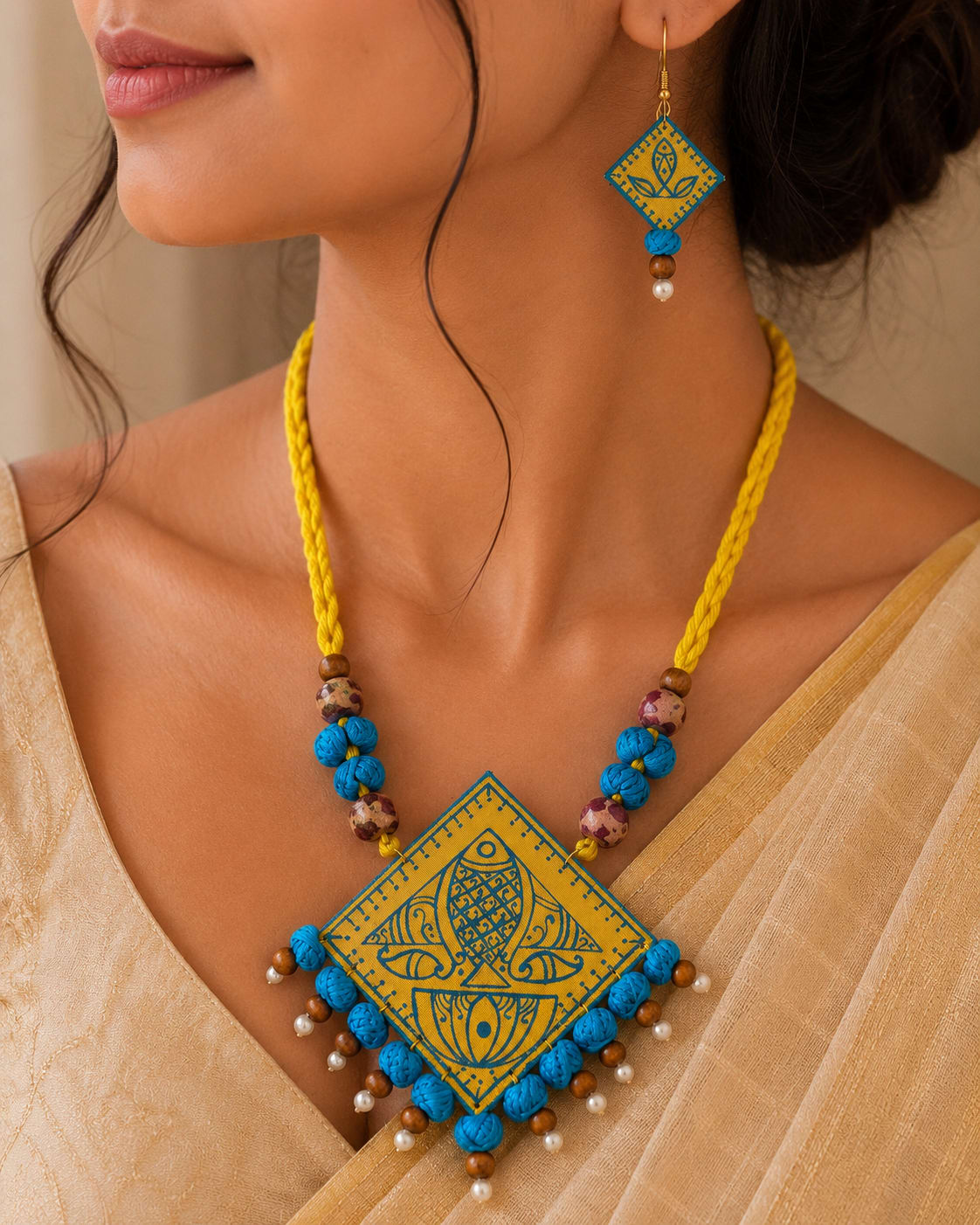 Hand-Painted Fabric Pendant Set