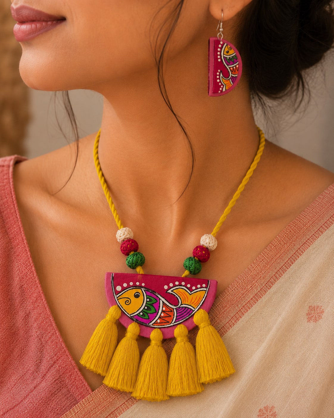 Hand-Painted Fabric Pendant Set