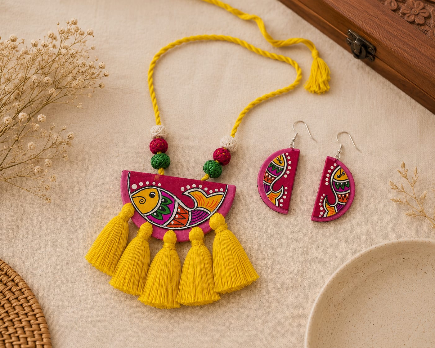 Hand-Painted Fabric Pendant Set — image 2