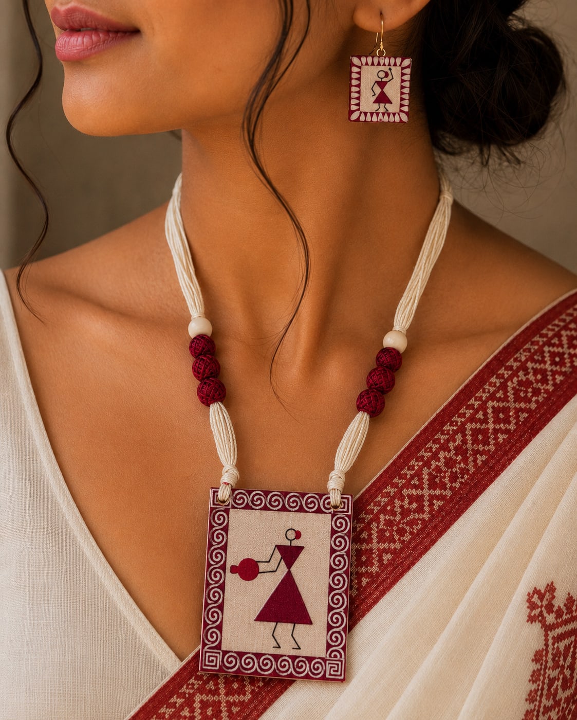 Hand-Painted Fabric Pendant Set