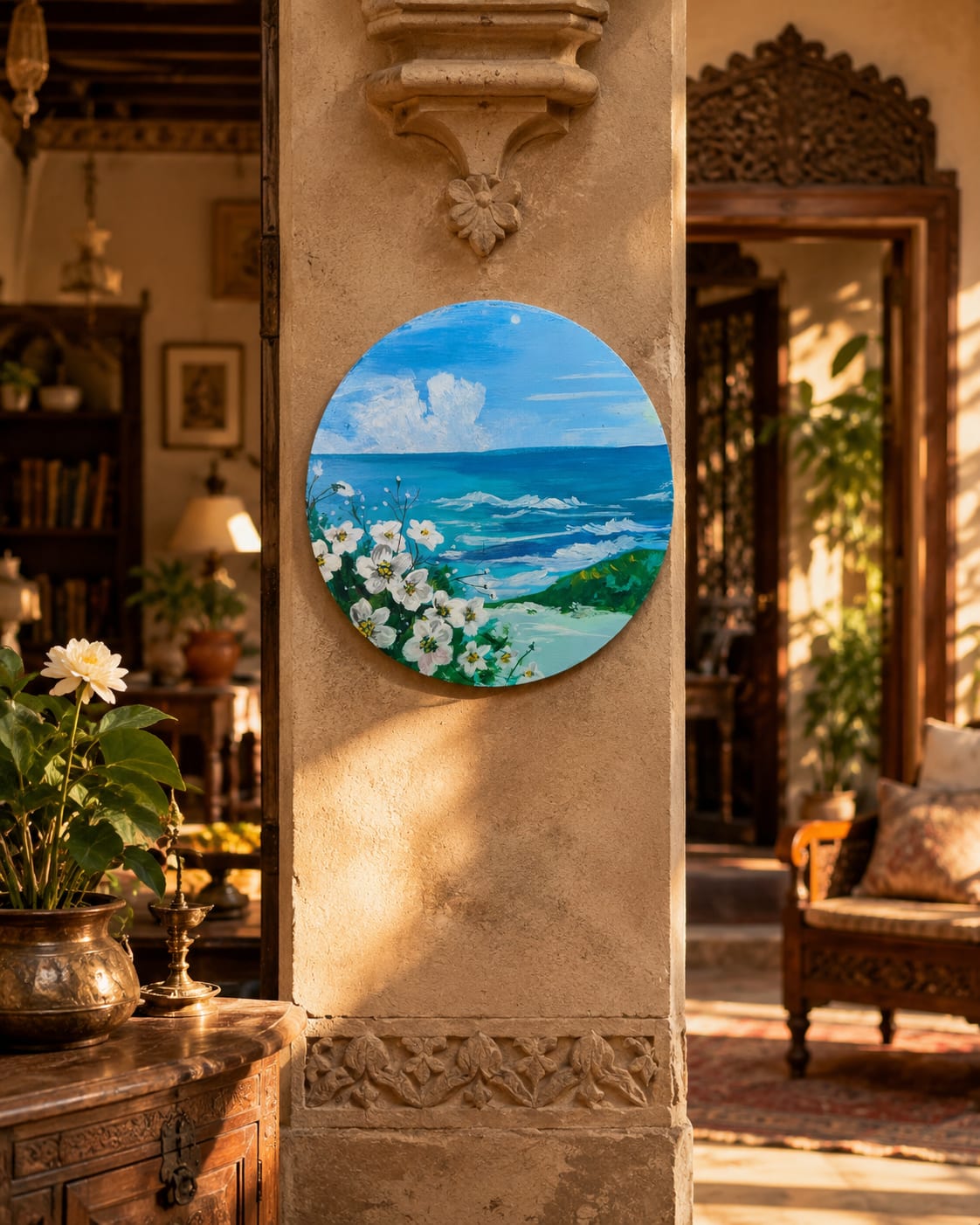 Hand-Painted Round Canvas