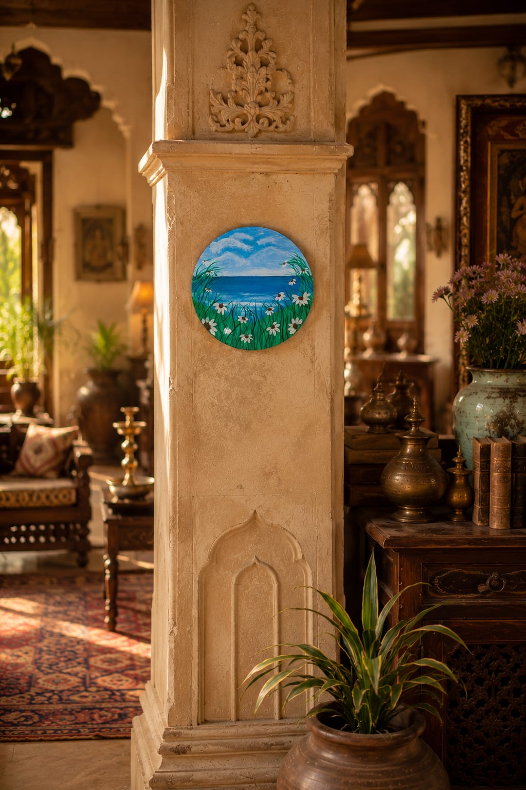 Hand-Painted Round Canvas