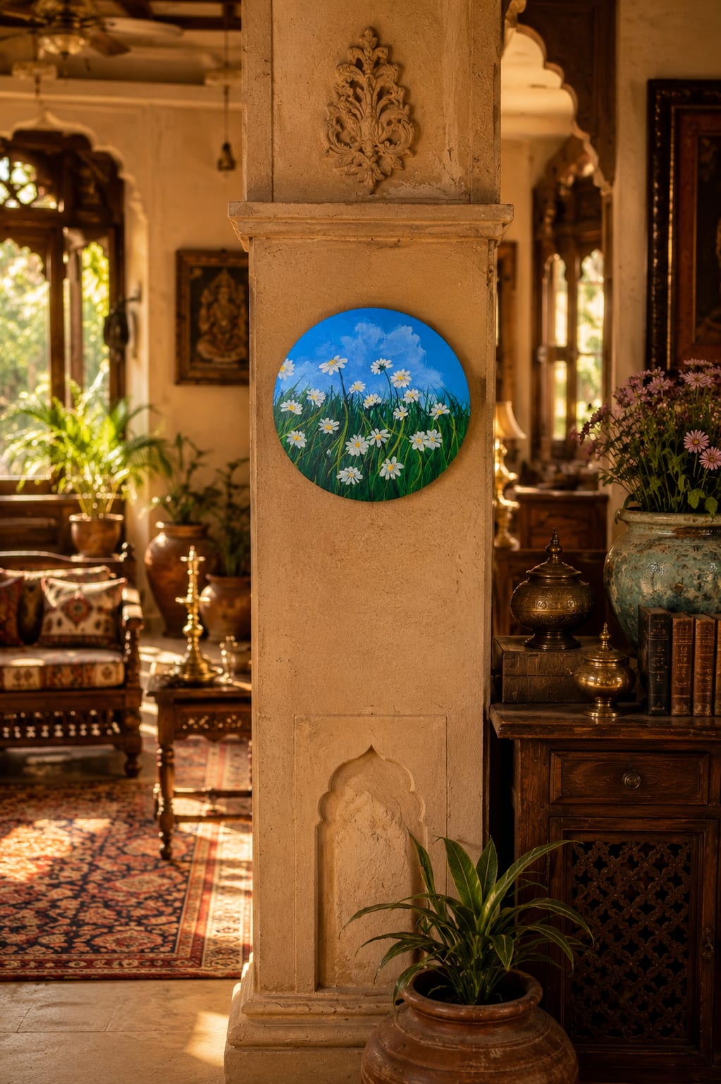 Hand-Painted Round Canvas