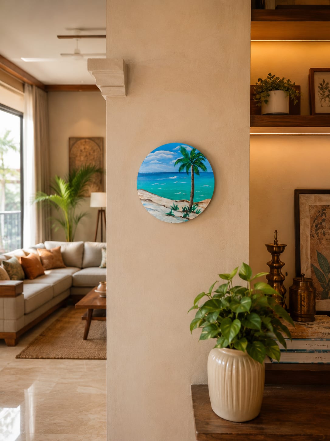 Hand-Painted Round Canvas