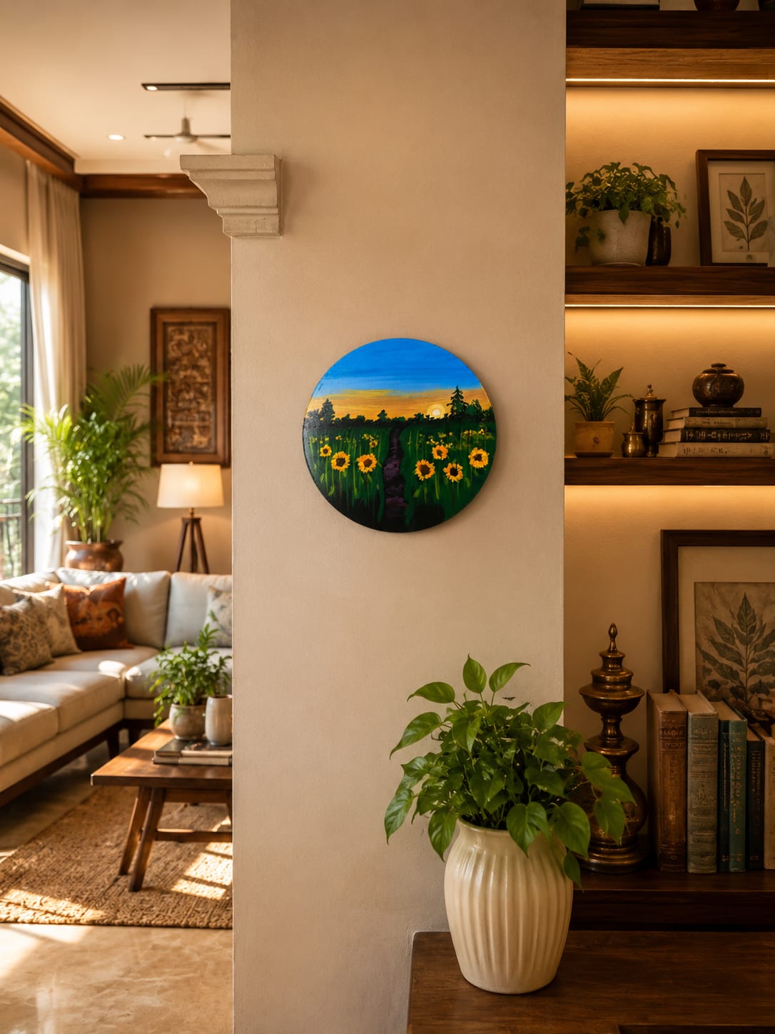 Hand-Painted Round Canvas