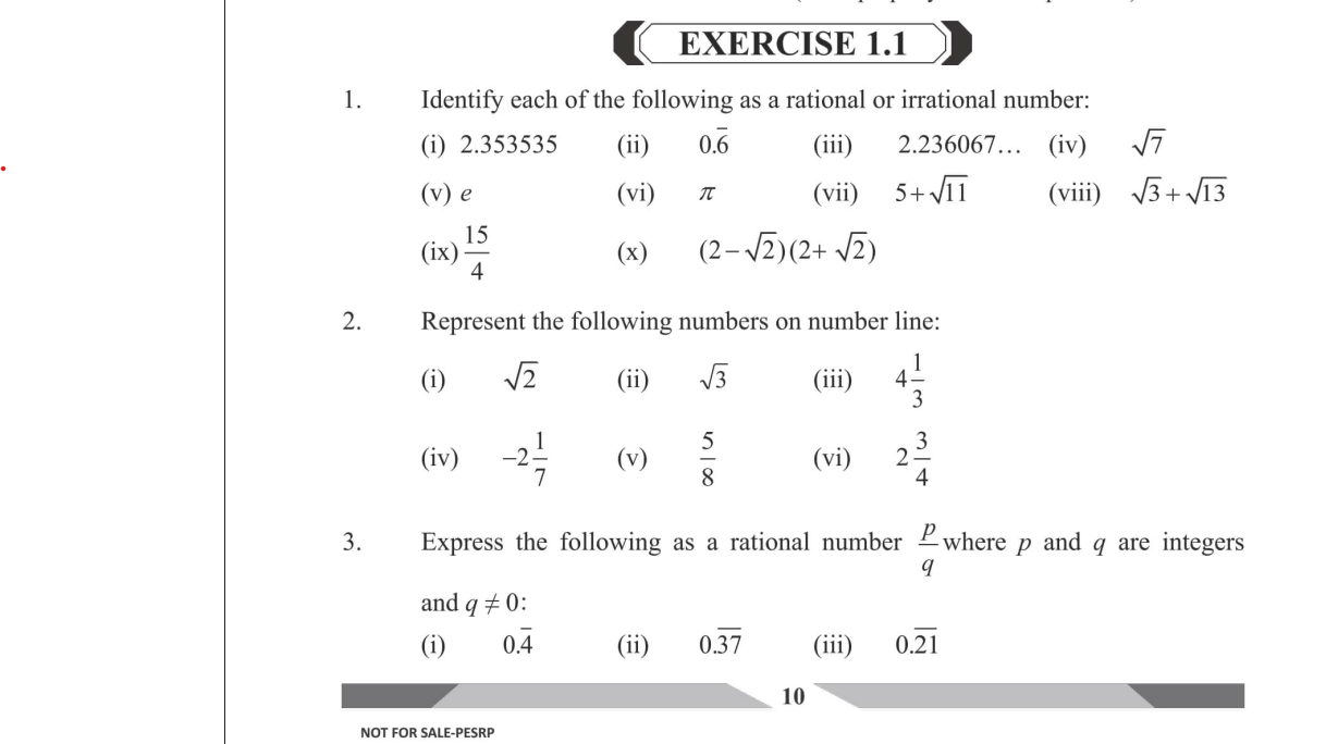 Exercise 1.1 Solved | Class 9 Mathematics