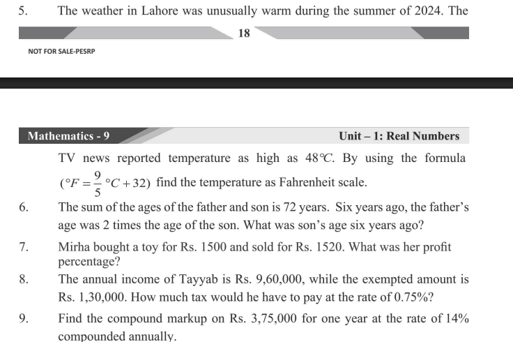Exercise 1.3 Questions 5 to 9 - Class 9 Mathematics (Punjab Board)