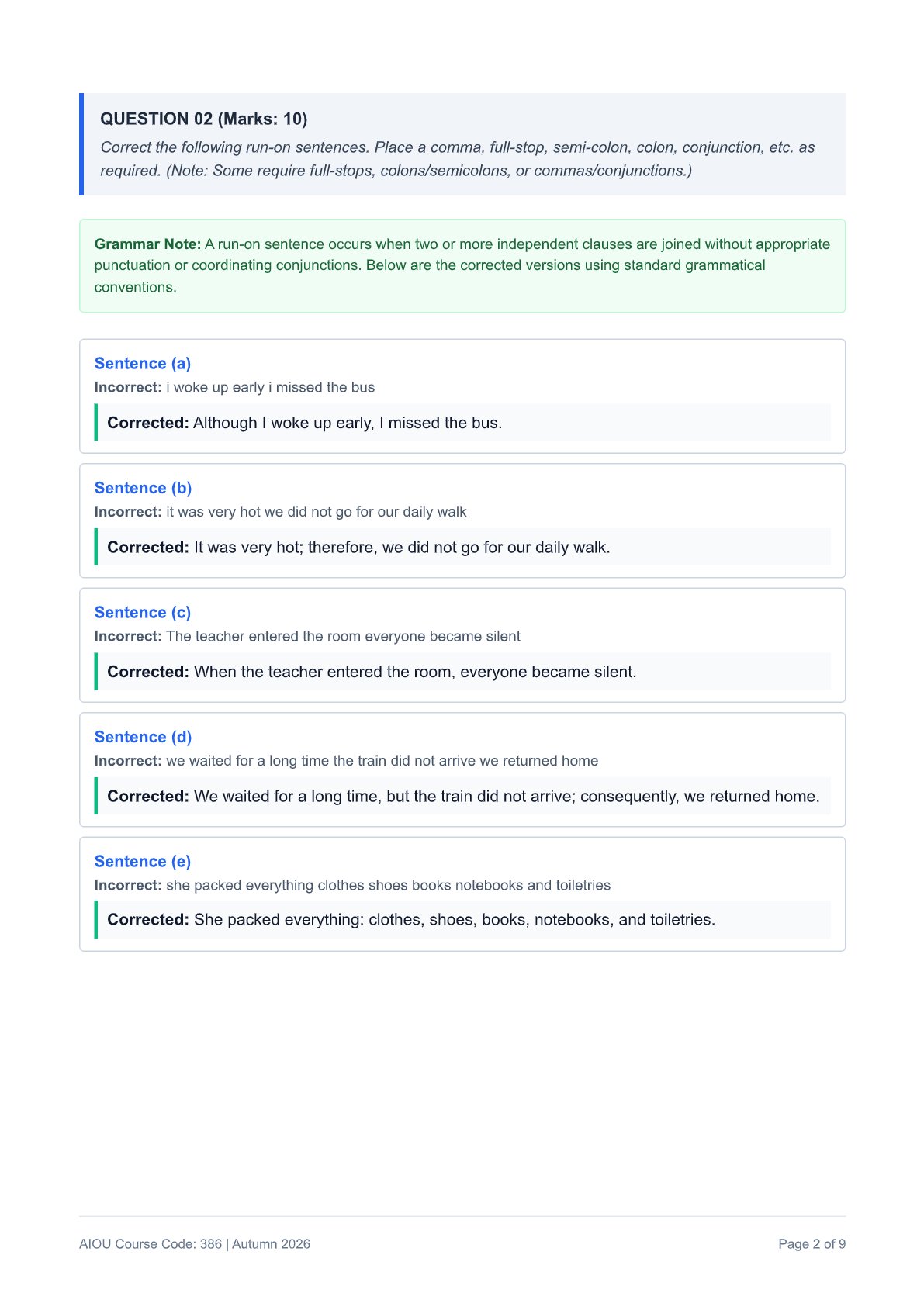 AIOU English-I Assignment No. 1 — Code 386 - Page 2