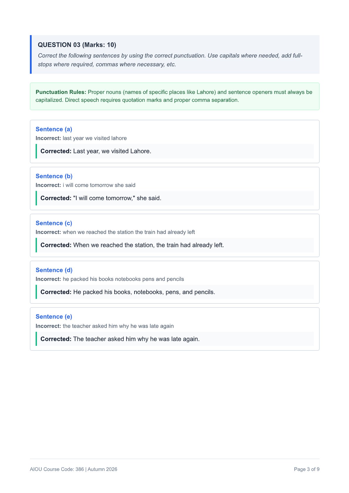 AIOU English-I Assignment No. 1 — Code 386 - Page 3