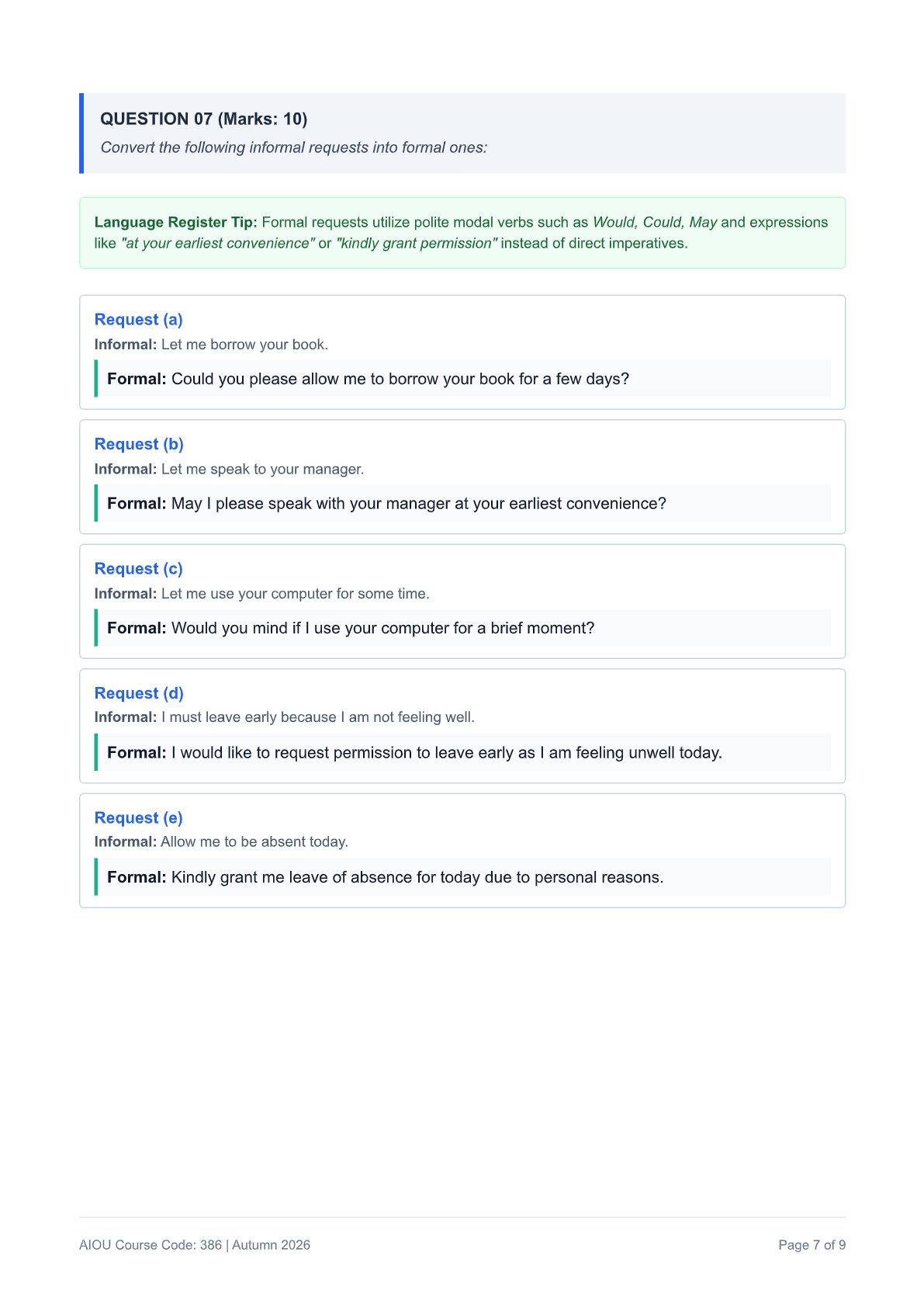AIOU English-I Assignment No. 1 — Code 386 - Page 7
