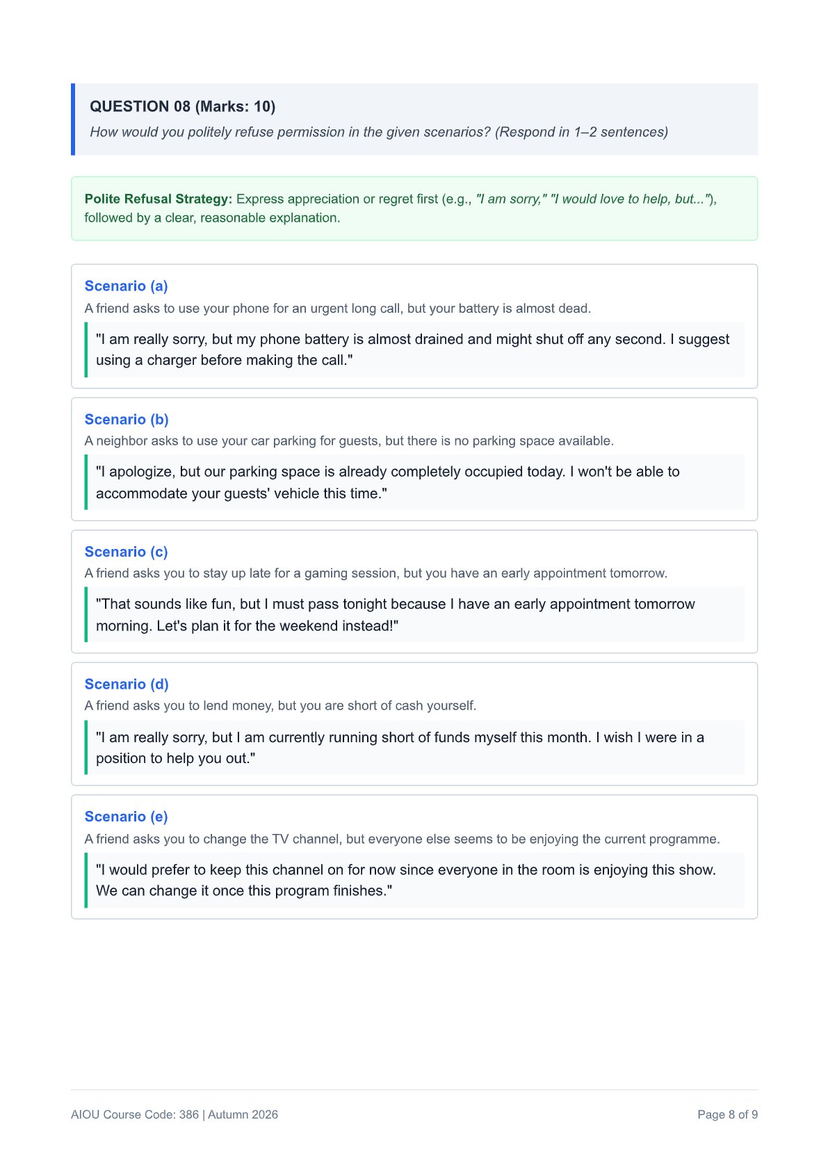 AIOU English-I Assignment No. 1 — Code 386 - Page 8