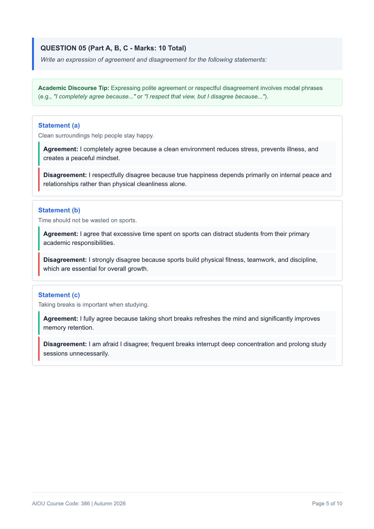 AIOU English-I Assignment No. 2 — Code 386 - Page 5