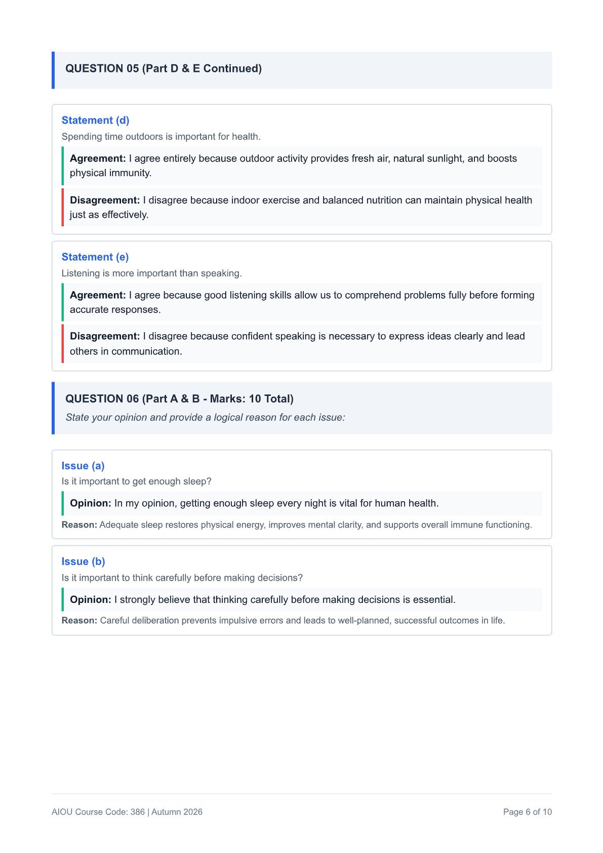 AIOU English-I Assignment No. 2 — Code 386 - Page 6