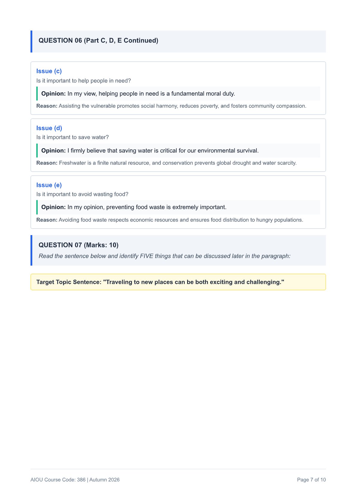 AIOU English-I Assignment No. 2 — Code 386 - Page 7