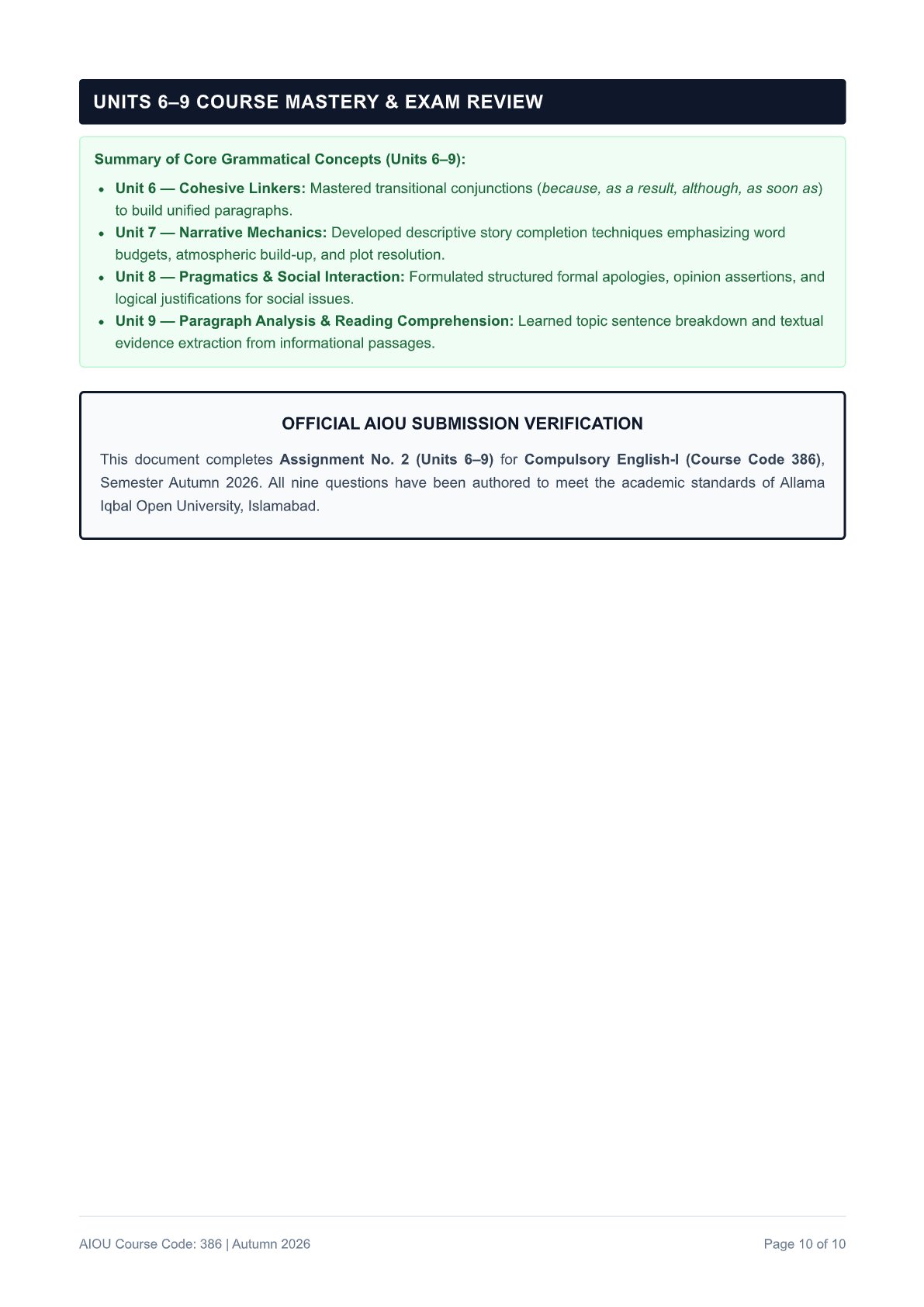 AIOU English-I Assignment No. 2 — Code 386 - Page 10