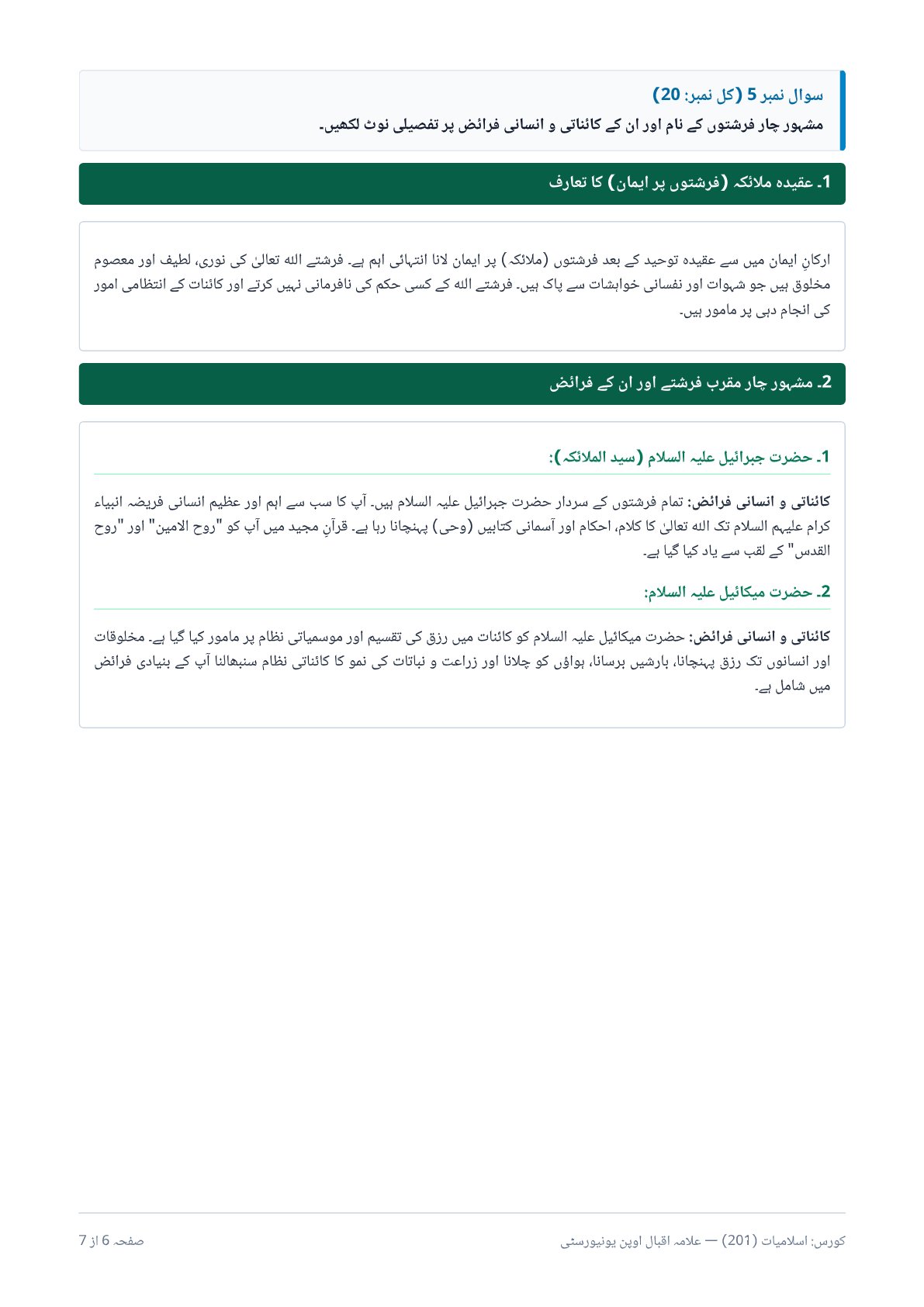 AIOU Islamiat Assignment No. 1 — Code 201 - Page 6