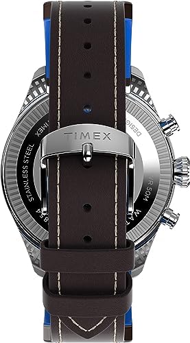 Vue 4 de Montre Homme Cuir Argent Bleu
