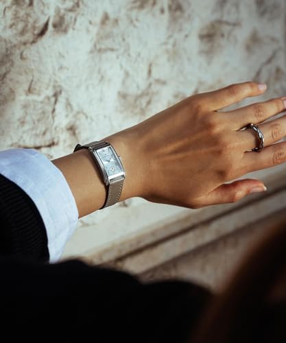 Vue 6 de Montre Femme Cuir Acier Rectangulaire