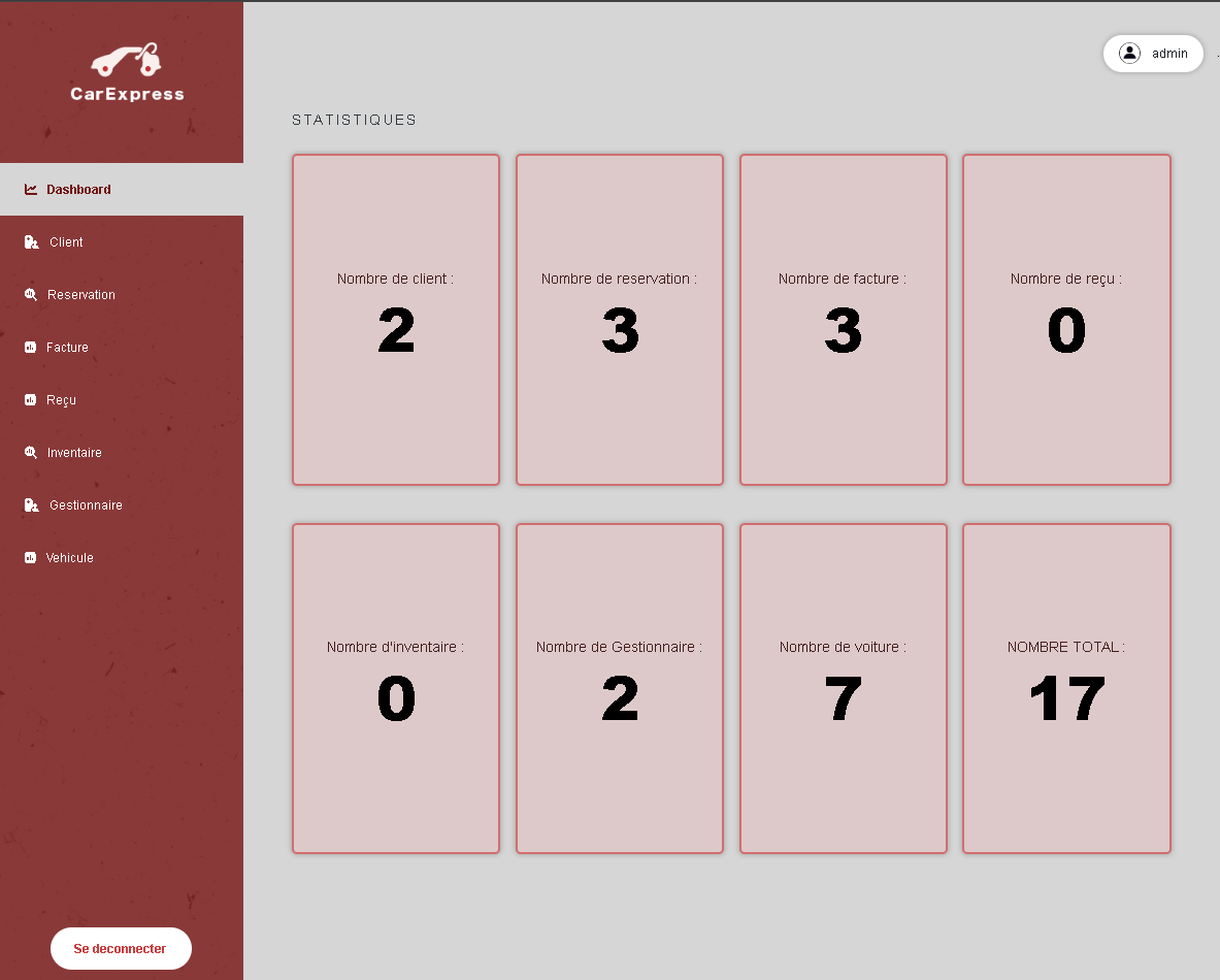 Page d'administration